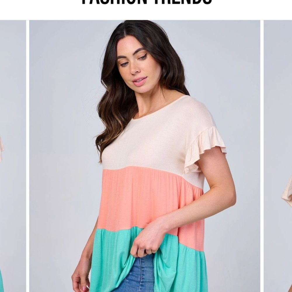 51 Colorblock Ruffle Sleeve Top